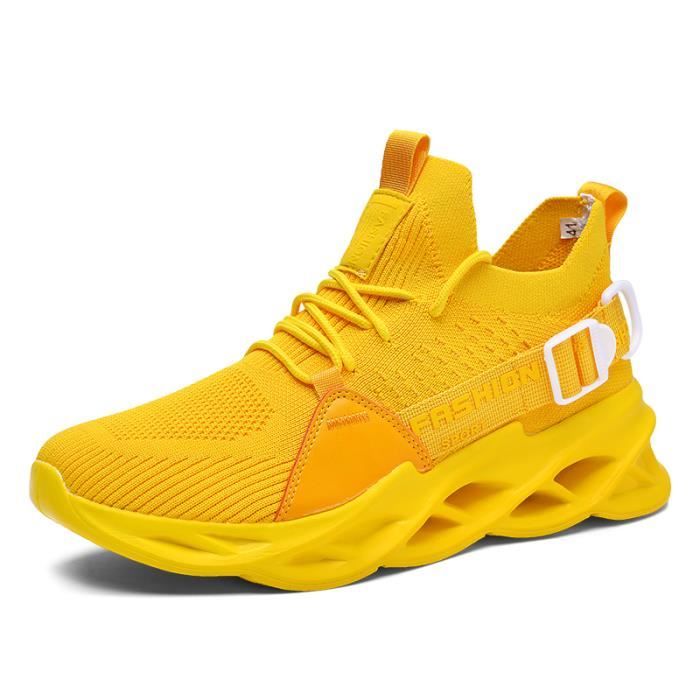 Baskets Homme Fashion Leger et Respirant Jaune Textile Lacets Jaune Cdiscount Chaussures
