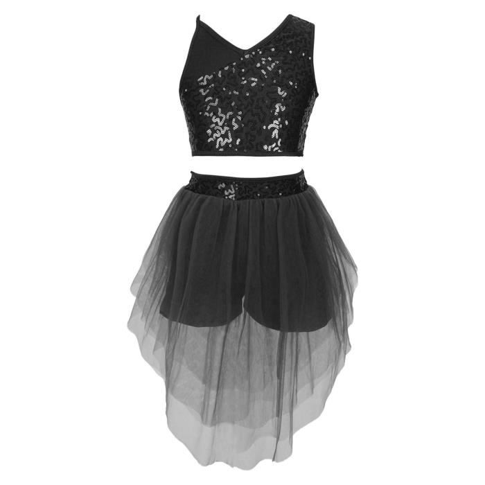 RUNQHUI Enfant Fille Robe Danse Latine Paillette Asymétrique Robe