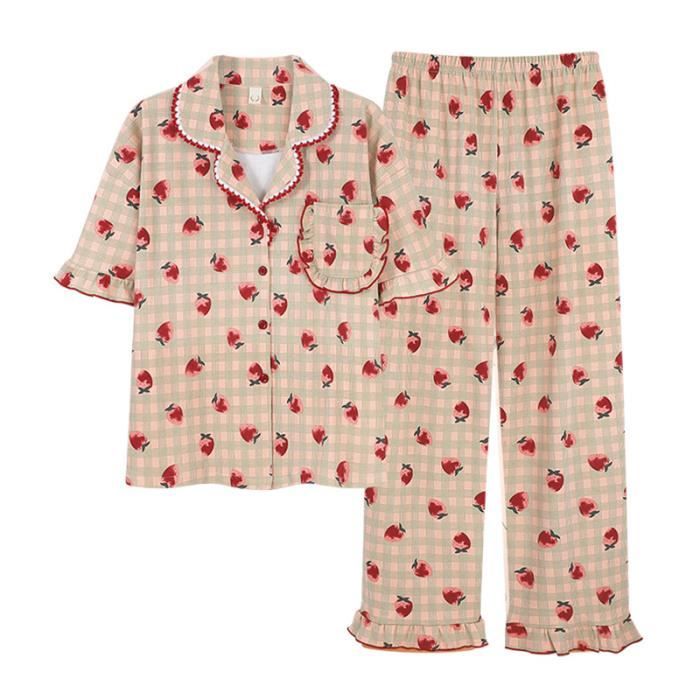 Pyjama 2 Pièces Femme Manches Longues – Imprimé Pois, Boutons Revers, Polyester élasthanne, Confort Décontracté (taille S à XL)