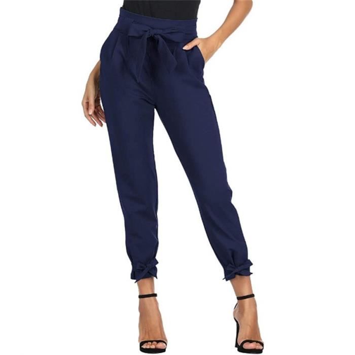 Pantalon Crayon Femme Taille lastique Bow Knot Mode Coupe Slim