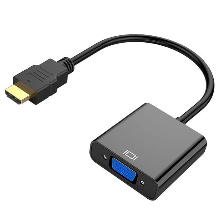 Ociodual Câble Convertisseur Adaptateur HDMI Mâle vers VGA Femelle 1080P Video Audio Noir Compatible avec Ordinateur Portable PC 