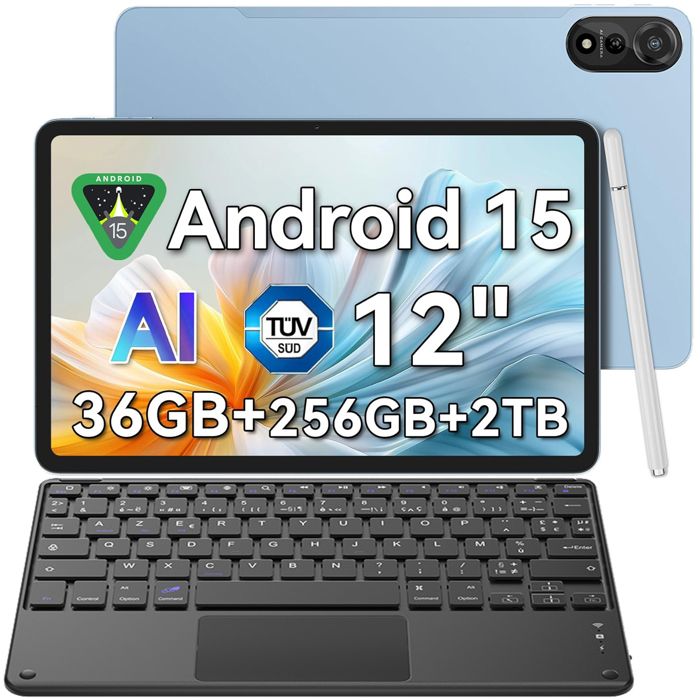 Blackview x Gemini AI 2.0 MEGA 2 WiFi Tablette 12 90Hz 36Go+256Go/SD 2 ToAndroid 15 WiFi 6 9000mAh Bleu Avec Clavier K1