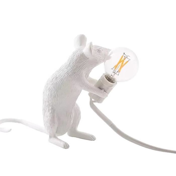 Rétro Rat Lampe de table Souris Bureau Lumière De Chevet Résine souris Lampe Blanc Chaud Doré