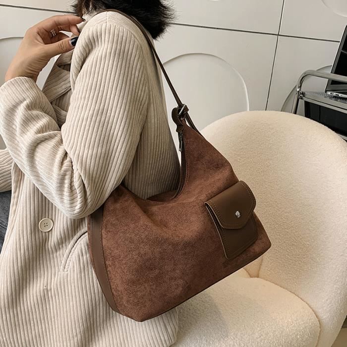 RUMOCOVO Sac main en cuir bross marron pour femme sac seau