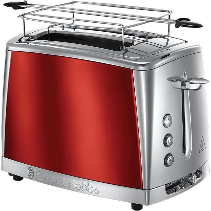 Russell Hobbs 23220-56 Grille-Pain, Toaster Luna, Cuisson Rapide, Contrôle Brunissage, Réchauffe Viennoiserie Inclus - Rouge