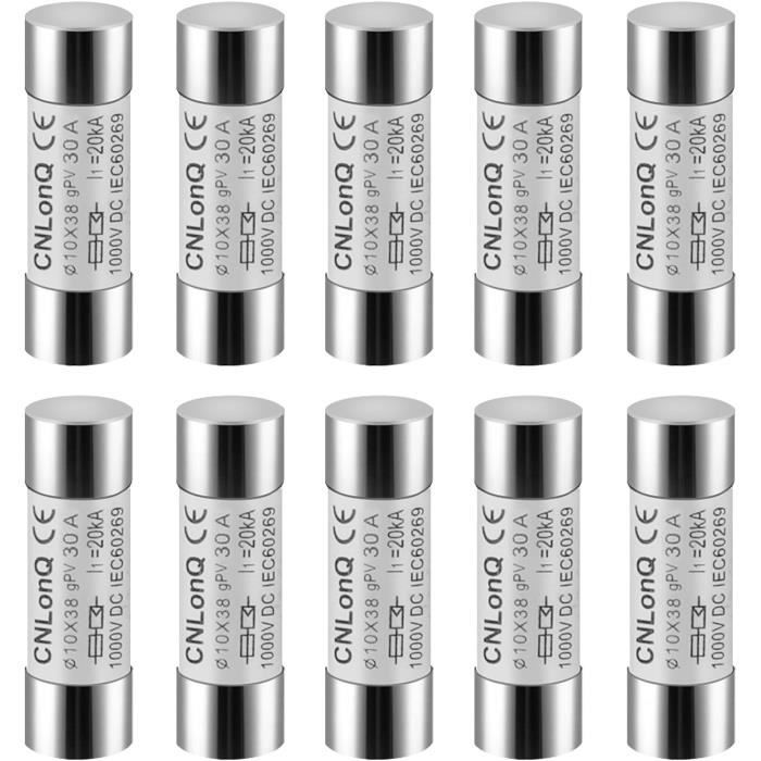 Fusibles Solaires DEWIN 10x38mm GPV - Lot De 10 Pièces 20A DC 1000V