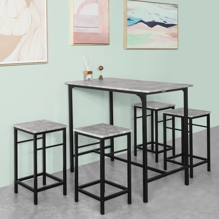 sobuy ogt11-hg ensemble table et 2 tabourets de bar ensemble table de bar et 4 chaises table haute style industriel - effet béton
