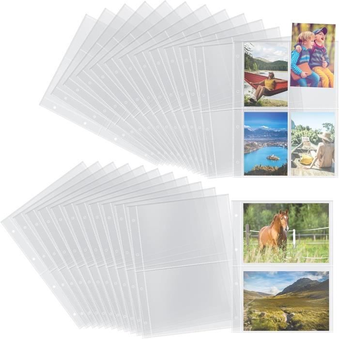 Lot De 10 Pochettes Transparentes A4 Pour Cartes Postales - 4 Compartiments Par Page - 40 Emplacements Au Total - Protection Photos Et Documents
