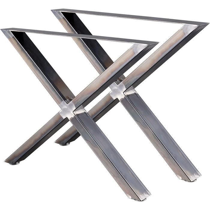 Zelsius Lot de 2 pieds de table en forme de X Structure de table en métal avec patins en acier brut ou gris 