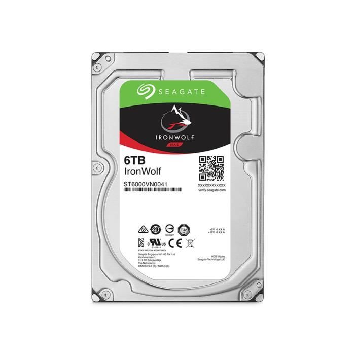 Seagate IronWolf ST6000VN0041 Disque dur 6 To interne 3.5 SATA 6Gb/ 7200 toursmin mémoire tampon : 128 Mo