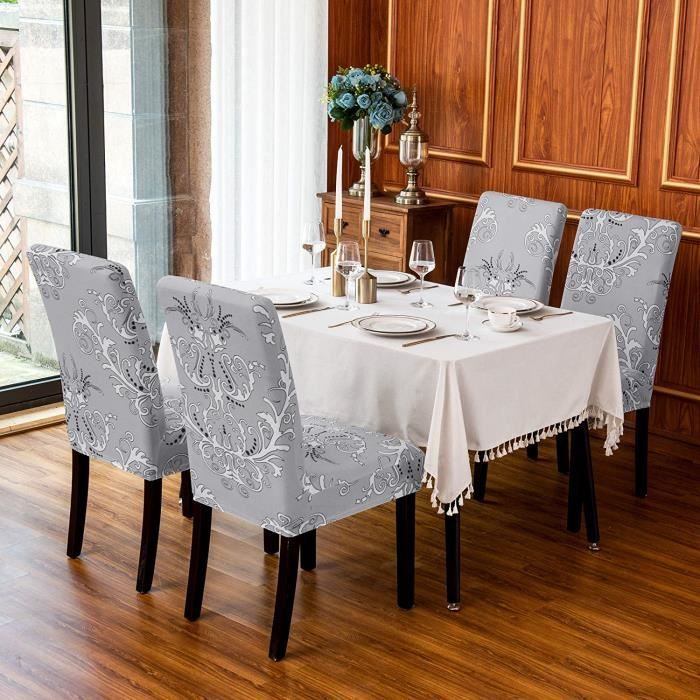 Housse De Chaise 4 Pièces En PU Cuir - Housse Universelle Élastique Et Imperméable Pour Salle à Manger, Noire
