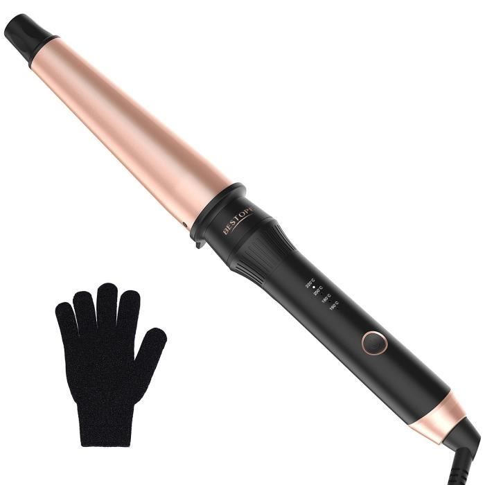 Fer à boucler conique professionnelle,fer à friser céramique tourmaline  dual voltage 100-220V, gant résistance 25.4mm-28mm barrel - Cdiscount  Electromenager