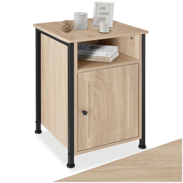 Table de chevet - TECTAKE - Chevet BLACKBURN avec porte magnétique et étagère en bois et acier 40 x 42 x 605 cm - Bois clair