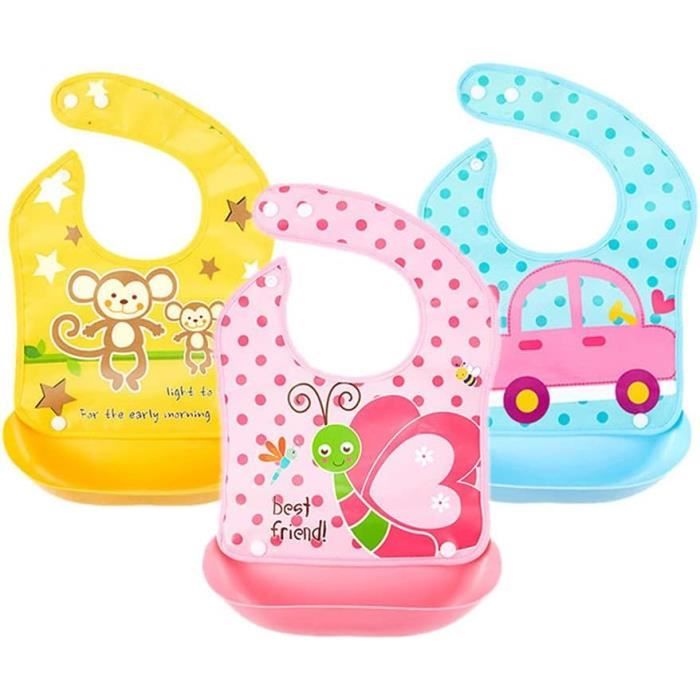 Set De 2 Bavoirs Bébé Avec Bac Récupérateur - Silicone Alimentaire Sans BPA - Lavable Au Lave-vaisselle - Garçon Bleu