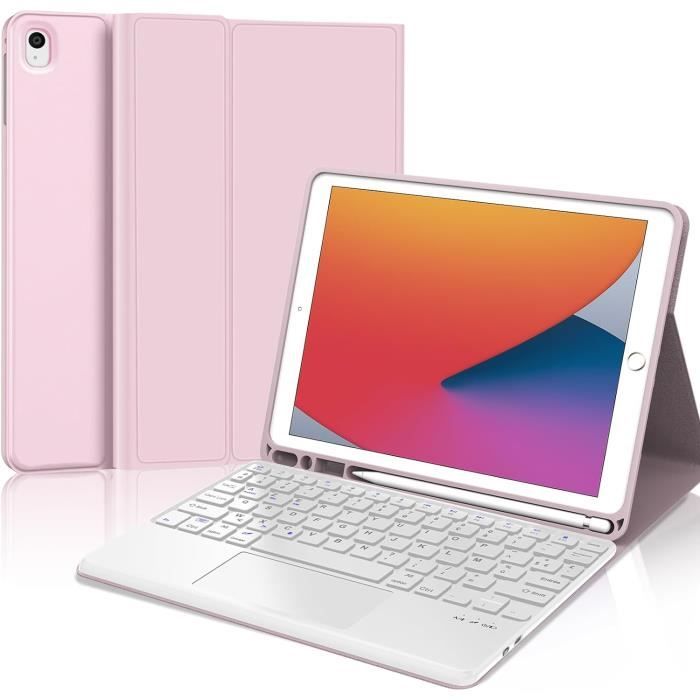 Clavier AZERTY Avec Trackpad Pour IPad 9.7" - Coque Protection Détachable Rose