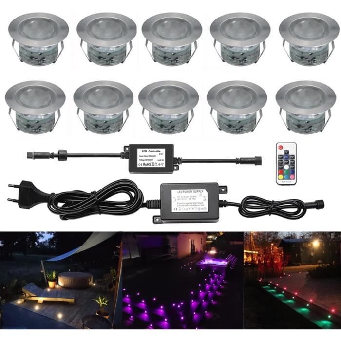 Kit D'éclairage LED Extérieur Terrasse - 10 Spots Enterrés Blanc Froid - 12V - Marque QACA - Neuf