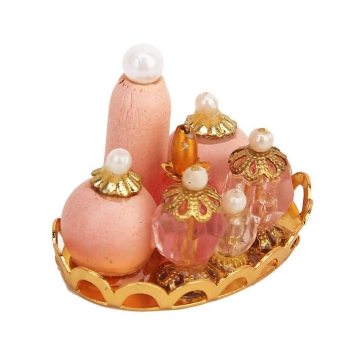 1/12 Dolls maison miniatures parfum rose avec plateau doré  I 
