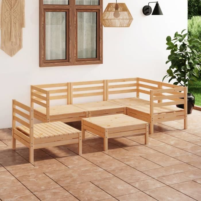 vidaXL Ensemble salon de jardin 6 pcs Bois de pin massif - vue 2
