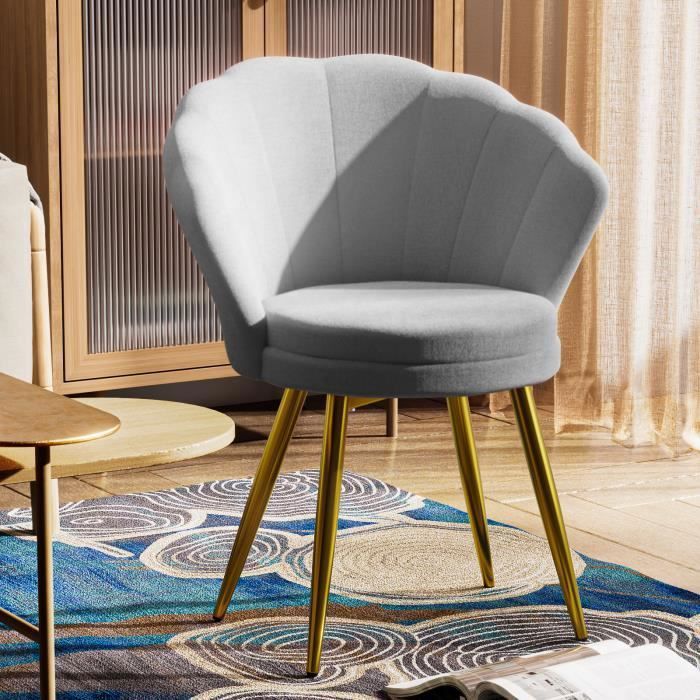 Fauteuils Chaises en velours pour Salon Chaises de Salle à Manger Chaise Rembourrée en forme de fleur avec pieds en métal Gris