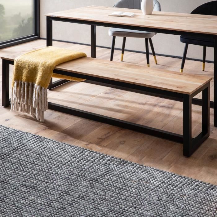 Banc De Salle à Manger 160 Cm En Acacia Massif – Style Industriel, Pieds Métal Noir – Pour Cuisine Ou Salle à Manger Moderne - 6