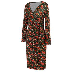 Robe Noël Femme Imprimé Renne - Col Rond, Manches Longues, Taille Haute, Disponible En Grande Taille