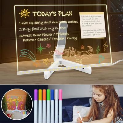 Tableau Lumineux LED 20x30 Cm - Dessin Effaçable, Stylos 7 Couleurs, Support Réglable, Pour Messages Et Décoration