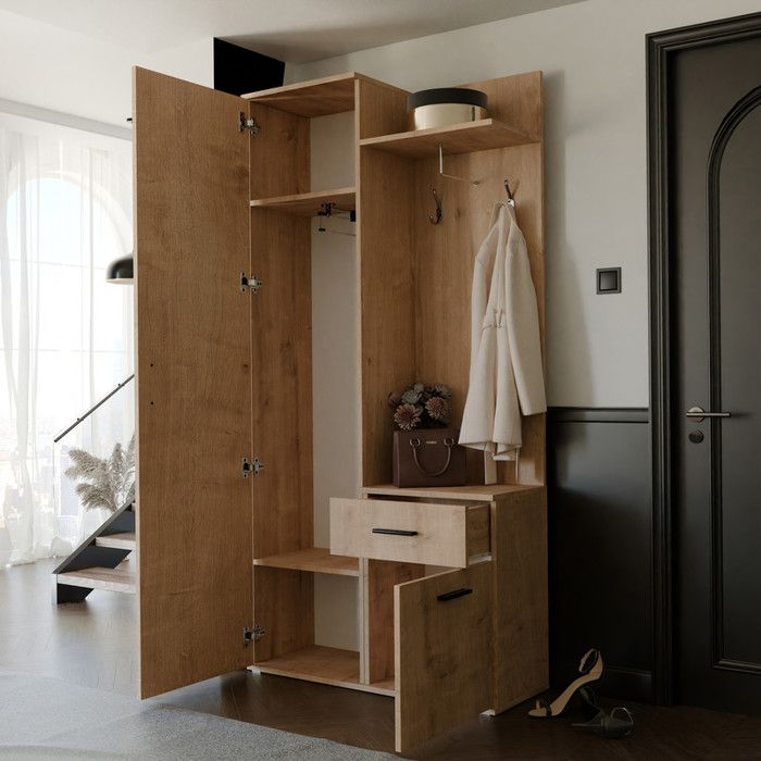 Vestiaire D'entrée Avec Miroir 100x40x180cm - Blanc - Porte-manteau Et Rangement Chaussures - Meuble Entrée Pratique