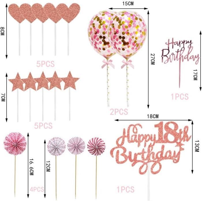 Jxuzh – Déco Gâteau 18e Anniversaire Bleu – Set Complet Avec étoiles, Fleurs, Ballon