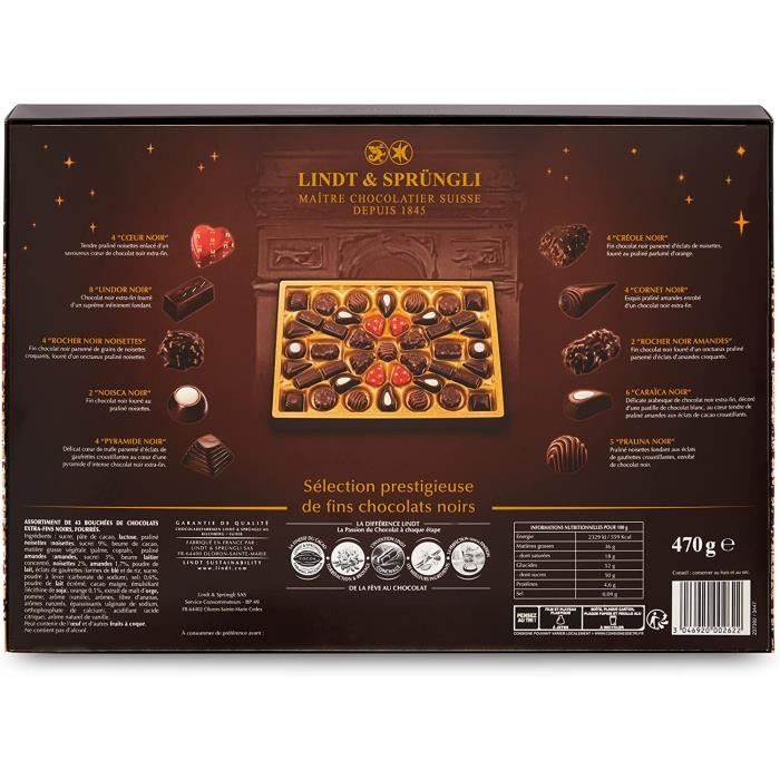 Lindt - Boîte CHAMPS-ÉLYSÉES - Assortiment de Chocolats Noirs 470g[274] -  Cdiscount Au quotidien