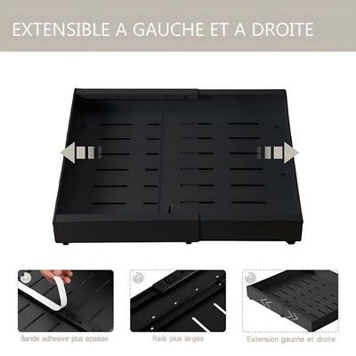 Organiseur De Tiroir Télescopique Réglable - Largeur 29 à 49 Cm, Profondeur 42 à 56 Cm - Support 30 Kg - Blanc