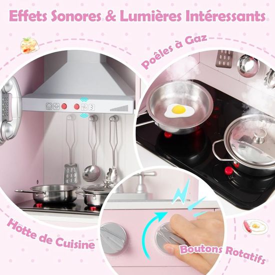Cuisine en Bois Enfant, Cuisine Enfant, avec Effets Lumineux et Sonores Simulés, Kitchenette Enfant avec Lave-Linge, Cuisine Jouet pour Enfants à Partir de 3 Ans, 82x80x25 cm Jouet Cuisine, Bois-Blanc