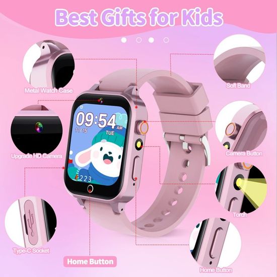 GLKYSOE Montre Connectée Enfant Avec 26 Jeux, Caméra HD, Livres Audio - Smartwatch 3-12 Ans Fille Garçon