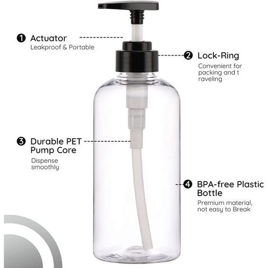 Flacon Pompe Vide 500ml Distributeur Bouteille Shampoing Plastique pour  Savon Shampoing Lotion Gel Douche sans BPA (3 Pièces) A10 - Cdiscount  Bricolage