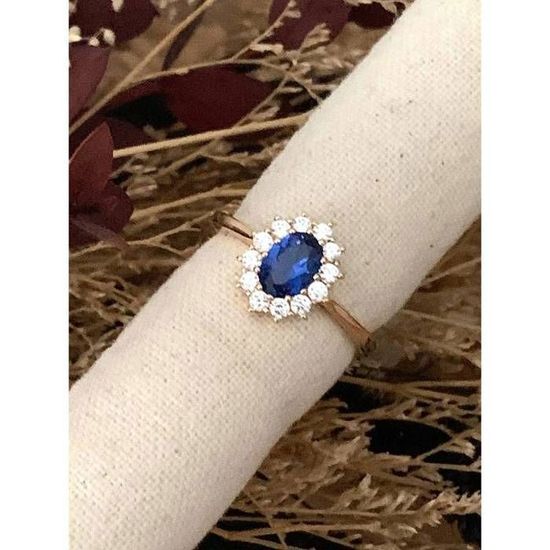 Bague Dolly-Bijoux T52 Sertie Saphir Marquise Et Diamants Cz - Plaqué Or 18K 5 Microns, Fabriqué En France