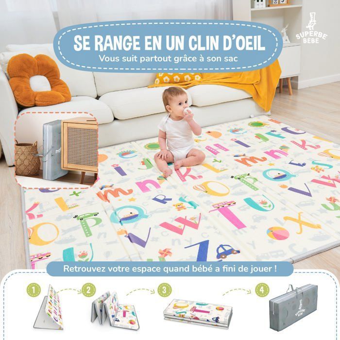 HB.YE Tapis D'Éveil Pliable En Mousse Souple,180 X 150 Cm,Côtés Rabattables Matelas De Jeu Pour Bébé, Extra Large, Tapis De Jeu Pour Enfants Et Tout- Petits, Tapis D'éveil Portable