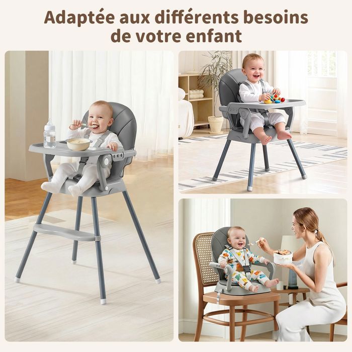 LIFEZEAL Chaise Haute Évolutive 6 En 1 Bébé – Convertible 6-36 Mois Avec Plateau Réglable & Harnais