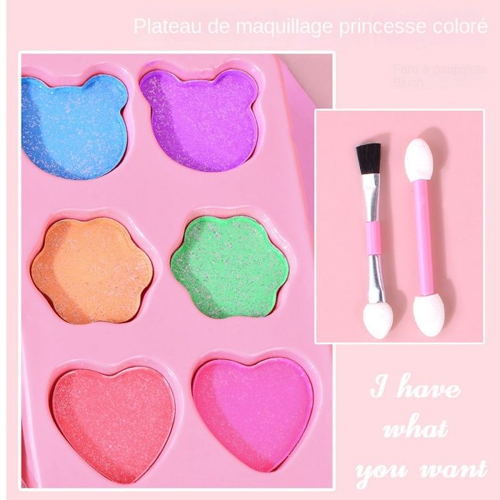Kit De Maquillage Lavable Pour Petites Filles - Cosmétiques Princesse Jouet - Fard, Rouge à Lèvres, Pinceaux - Cadeau 3 à 12 Ans - 9