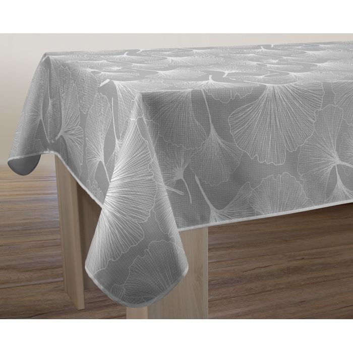 Le Linge De Jules Nappe Anti-Taches Olinda Gris - Ovale 150 X 240 Cm, Polyester Déperlant Facile D'Entretien