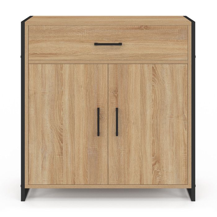 Vestiaire D'entrée LUIS IDMarket - Meuble Chaussures 4 Portes, 12 Patères, Design Industriel Bois Et Métal | Dimensions 100x23.5x180 Cm