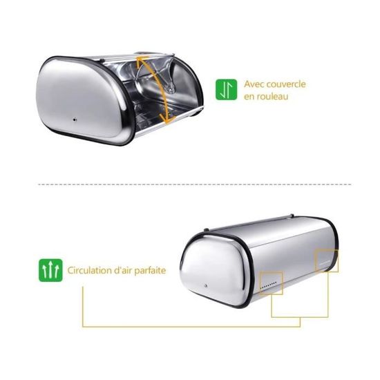 Boîte à Pain En Inox Avec Couvercle Roulant – Conservation Fraîcheur, Design Moderne