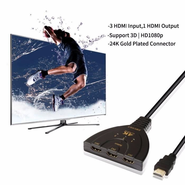 Mini répartiteur HDMI 3 entrées 1 sortie 4K x 2K 3D, commutateur