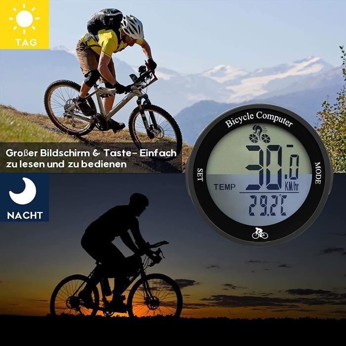 Compteur Velo sans Fils Ordinateur de Velo Etanche sans Fil Compteur de Vitesse avec Retroeclairage Grand ecran LCD Compteur A757