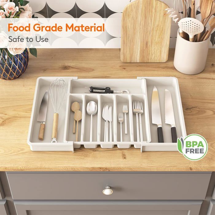 Extensible Cuisine Nuovva Organisateur De Tiroir à Couverts U2013 Plateau Réglable Et Extensible U2013 Séparateur Compact Pour Couteaux, Fourchettes Et Cuillères U2013 Noir Range Couverts Pour Tiroir 50 Cm