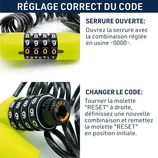 Câble Antivol à Code Pour Enfant - Mini Cadenas Pour Vélo, Trottinette, Casque - Léger Et Rétractable