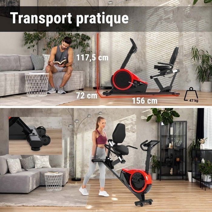 Vélo d'appartement Semi-allongé, Masse d'inertie 15 kg, Hop-Sport