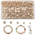 220 Pièces 6 à 14mm Perles en Bois Rondes Naturelle Taille Mixtes Perles pour Décorations Fabrication Accessoire DIY-0