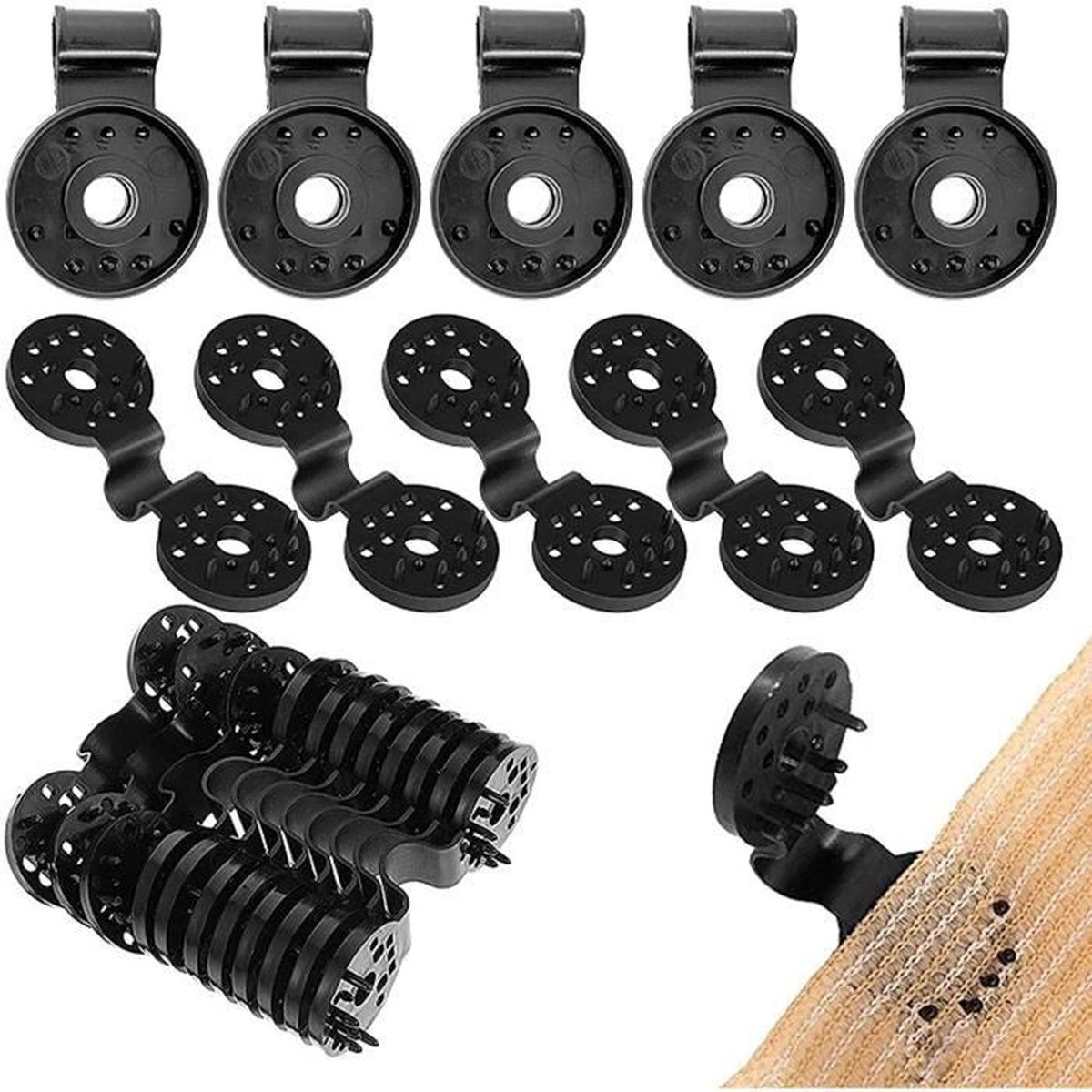 Lot De 100 Clips De Fixation Pour Toile D'ombrage, Noir, 7.2x2.8cm, Polypropylène, Neufs