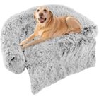 GOPLUS Coussin pour Animaux avec traversin Doux, Tapis apaisant en Peluche pour Chien avec Housse Amovible Lavable, Gris, L