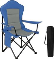 WOLTU Chaise de Camping Pliable et Portable, Chaise de Pêche, Chaise Plage Légère avec accoudoirs et Porte-gobelets, Bleu+Gris