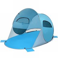 GYMAX Tente de Plage Pliable, avec Sac de Transport, Fenêtres, Tente Abri Solaire, 3-4 Personnes pour Pique-Nique, Voyage, Bleu